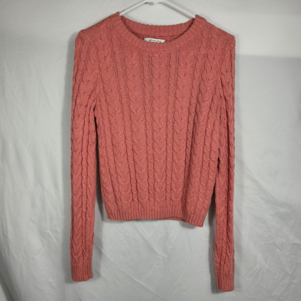 American Eagle Sweater Womens Small Coral Pink Excellent Cable Knit Crew Neck